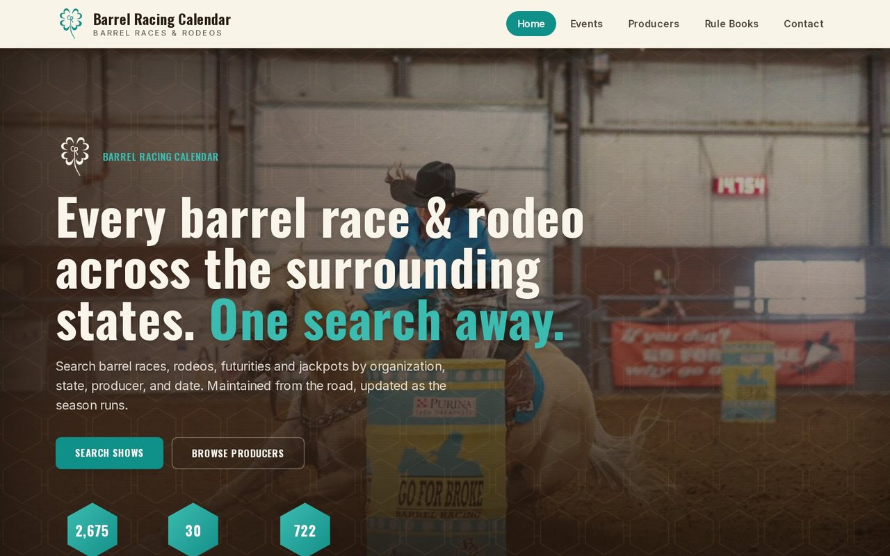 Clover Barrel Racing Calendar website built by Iron Sharp Media