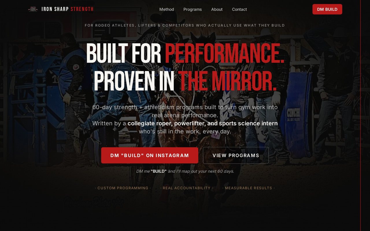 Iron Sharp Strength, a strength and athletic performance training brand for rodeo athletes, built by Iron Sharp Media