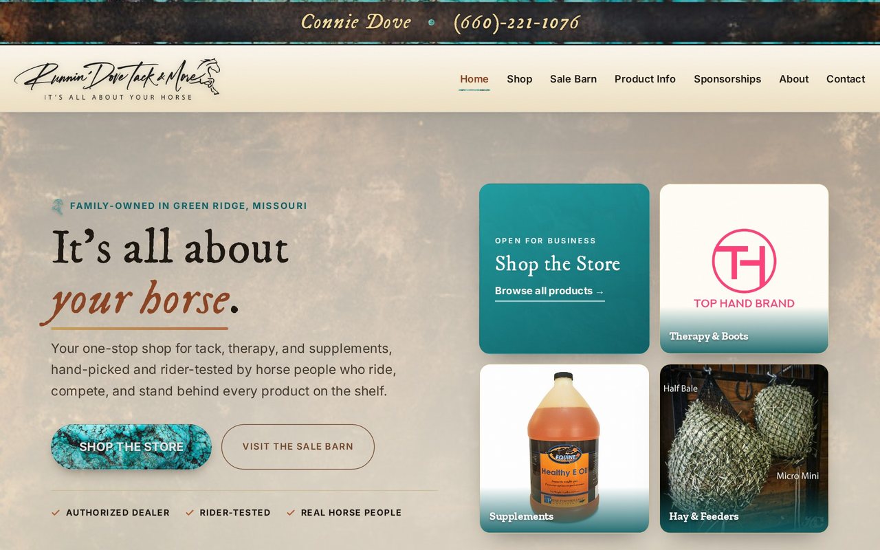 Runnin' Dove Tack & More website built by Iron Sharp Media